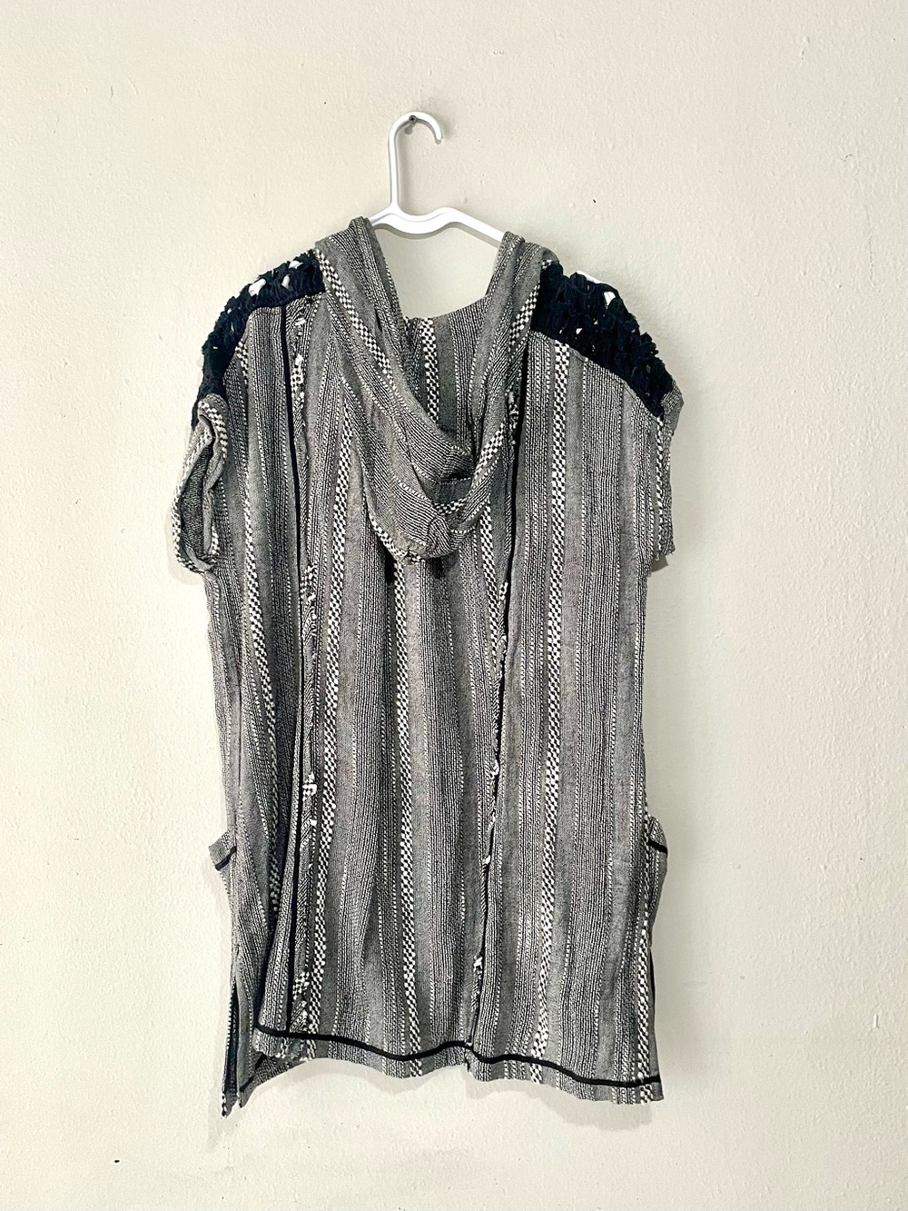 Free People Forever Yours Hooded Tunic Swim Cover Up Black White Striped Size M - Picture 5 of 6